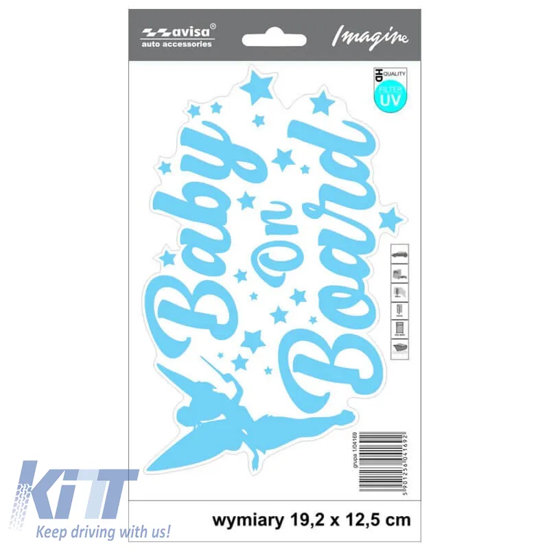 Sticker Mark ''Baby On Board'' 19.2cm x 12.5cm Blue 1 Piece