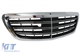 Stoßstange Kühlergrill Chrom für Mercedes S W222 13-06.17 3 Doppelstreifen Gitter-image-5994859