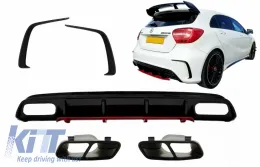 image-13-Stoßstangen Diffusor für Mercedes A W176 Facelift 15-18 A45 Look Endrohre Splitter Fins