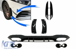 image-74-Stražnji difuzor s prednjim bočnim ventilacijskim otvorima i bočnim perajama s preklopima prikladan za Mercedes A-klasu V177 limuzina (2018. kasnije) crni ispuh