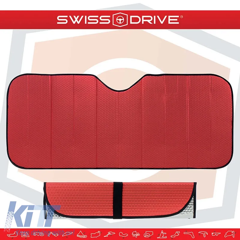 Sun Shade Interior Front Windshield UV Reflecting Foldable Red Matte Large ΜΑΤΤRED 145 x70 cm 1 Piece