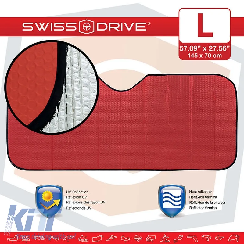 Sun Shade Interior Front Windshield UV Reflecting Foldable Red Matte Large ΜΑΤΤRED 145 x70 cm 1 Piece