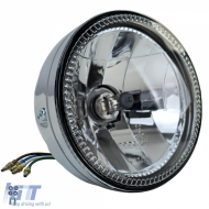 Syline Headlight 5 3/4 inch Chrome LED Ring E-approved Universal Motorcycle H4 - ODHAR6025567