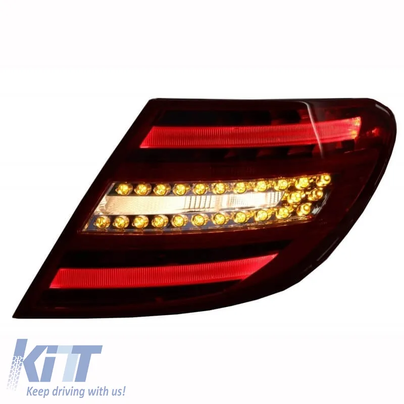 Tailights Set Suitable for Mercedes-Benz C-Class W204 07-12 Led Bar Facelift Look Red/Crystal Carner