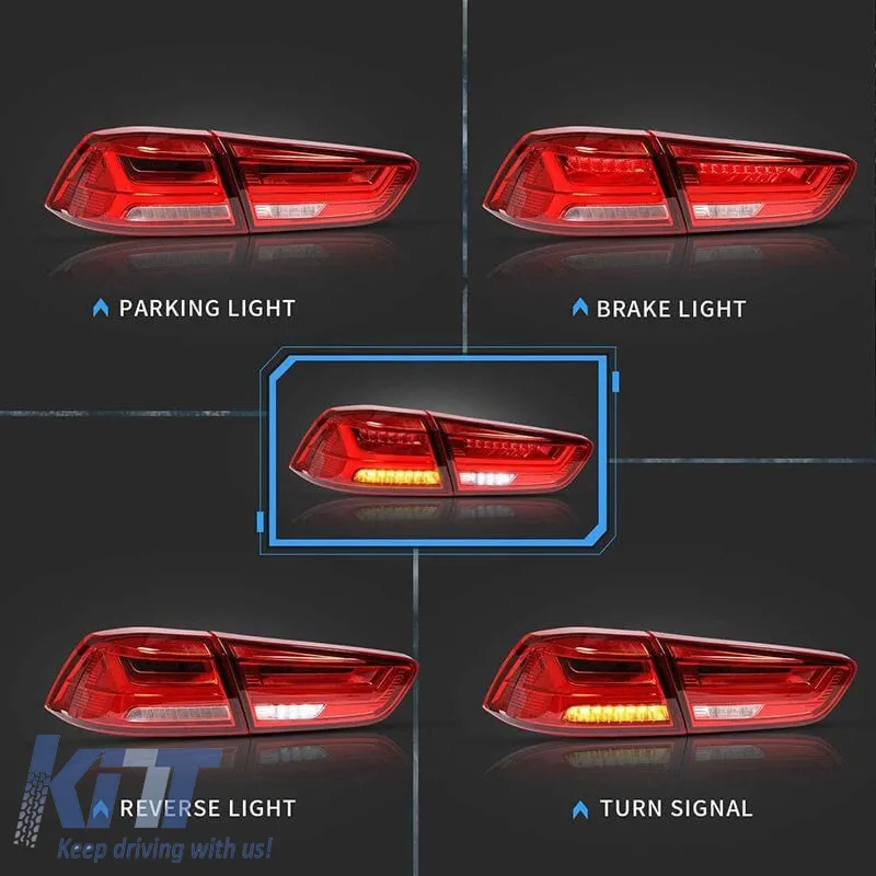 Tailights Set Suitable for Mitsubishi Lancer X 08-17 Led Bar Red/Crystal VLAND