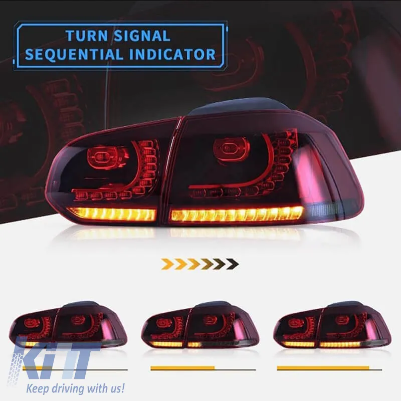 Tailights Set Suitable for VW Golf VI (6) 08-12 Full LED Dynamic GTI R20 Look Cherry Red/White VLand