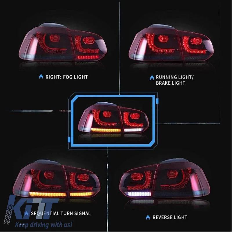 Tailights Set Suitable for VW Golf VI (6) 08-12 Full LED Dynamic GTI R20 Look Cherry Red/White VLand