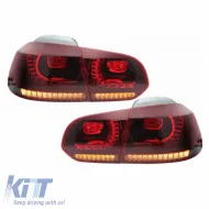Tailights Set Suitable for VW Golf VI (6) 08-12 Full LED Dynamic GTI R20 Look Cherry Red/White VLand-image-6290994