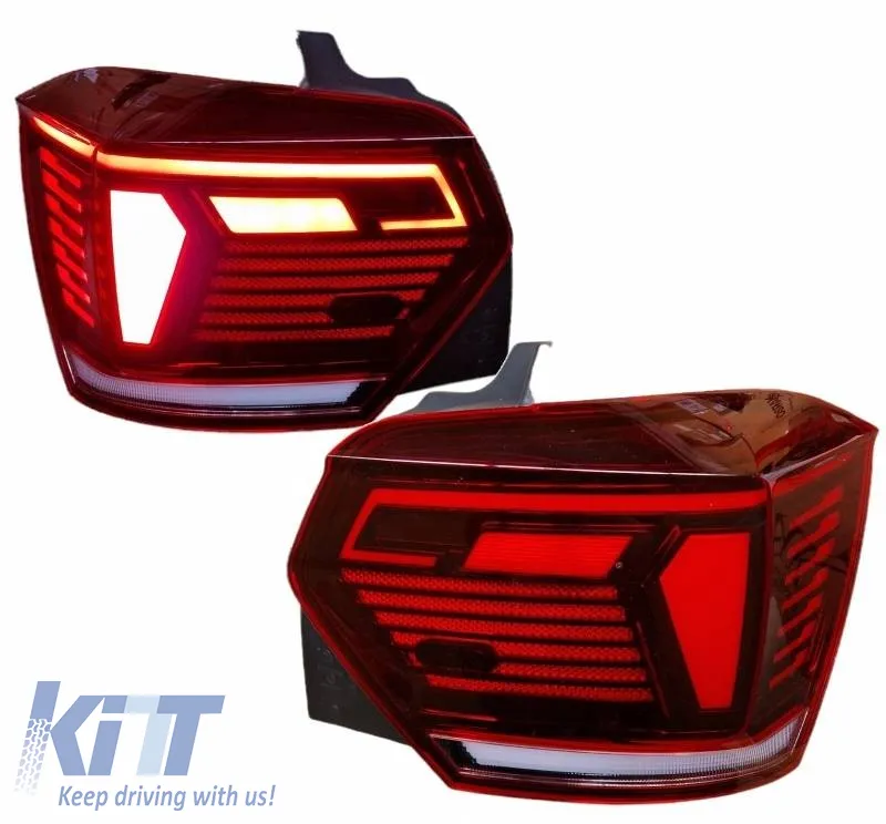Tailights Set Suitable for VW Polo AW 2018+ LED R-Line Look Red/Crystal
