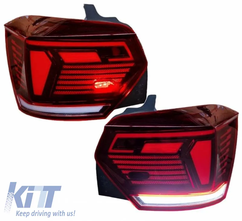Tailights Set Suitable for VW Polo AW 2018+ LED R-Line Look Red/Crystal