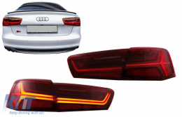Taillights Full LED suitable for Audi A6 4G C7 Limousine (2011-2014) Red Clear Facelift Design with Sequential Dynamic Turning Lights-image-6073814