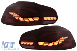 Taillights Full LED suitable for VW Golf 6 VI (2008-2013) Red Smoke with Sequential Dynamic Turning Lights (LHD and RHD) - TLVWG6LED
