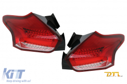 Taillights suitable for Ford Focus MK 3 Hatchback Facelift (2015-2018) Full LED BAR  With Flowing Dynamic Sequential Turning Lights, Red White-image-6075084