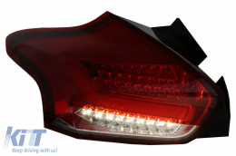 Taillights suitable for Ford Focus MK 3 Hatchback Facelift (2015-2018) Full LED BAR  With Flowing Dynamic Sequential Turning Lights, Red White-image-6075090
