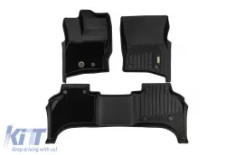 Tappetini in gomma e moquette 2 in 1 adatti per Land Rover Defender dopo il 2020 con 5 porte, set da 3 pezzi, colore nero della serie Frogum 5D Race Rock-image-6232706