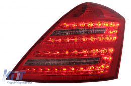 Teljes LED hátsó lámpák Mercedes S W221 (2005-2009) modellekhez, piros átlátszó, Facelift dizájn, dinamikus irányjelző-image-6092534
