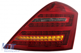 Teljes LED hátsó lámpák Mercedes S W221 (2005-2009) modellekhez, piros átlátszó, Facelift dizájn, dinamikus irányjelző-image-6092536