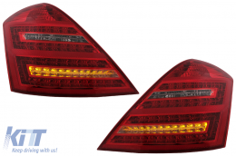 Teljes LED hátsó lámpák Mercedes S W221 (2005-2009) modellekhez, piros átlátszó, Facelift dizájn, dinamikus irányjelző-image-6092537