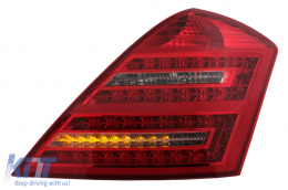 Teljes LED hátsó lámpák Mercedes S W221 (2005-2009) modellekhez, piros átlátszó, Facelift dizájn, dinamikus irányjelző-image-6092538