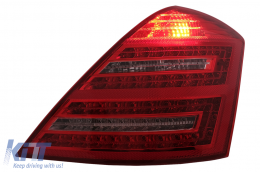 Teljes LED hátsó lámpák Mercedes S W221 (2005-2009) modellekhez, piros átlátszó, Facelift dizájn, dinamikus irányjelző-image-6092540