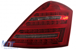 Teljes LED hátsó lámpák Mercedes S W221 (2005-2009) modellekhez, piros átlátszó, Facelift dizájn, dinamikus irányjelző-image-6092542