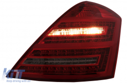 Teljes LED hátsó lámpák Mercedes S W221 (2005-2009) modellekhez, piros átlátszó, Facelift dizájn, dinamikus irányjelző-image-6092544