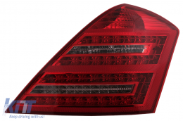 Teljes LED hátsó lámpák Mercedes S W221 (2005-2009) modellekhez, piros átlátszó, Facelift dizájn, dinamikus irányjelző-image-6092546