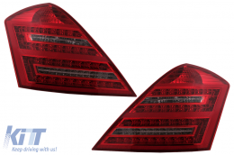 Teljes LED hátsó lámpák Mercedes S W221 (2005-2009) modellekhez, piros átlátszó, Facelift dizájn, dinamikus irányjelző-image-6092547