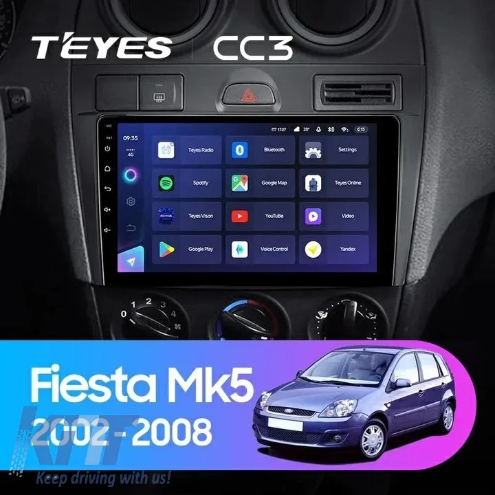 Teyes CC3 2K 360 Car Navigation suitable for Ford Fiesta 5 2002-2008 6+128GB 9.5 QLED Octa-core 2Ghz, Android 4G Bluetooth 5.1 DSP
