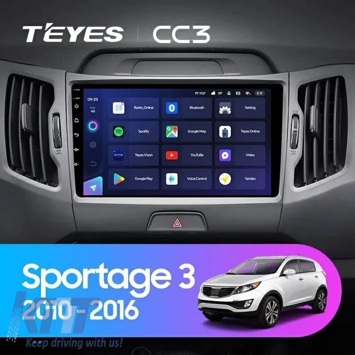 Teyes CC3 2K 360 Car Navigation suitable for Kia Sportage 3 2010-2016 6+128GB 9.5 QLED Octa-core 2Ghz, Android 4G Bluetooth 5.1 DSP