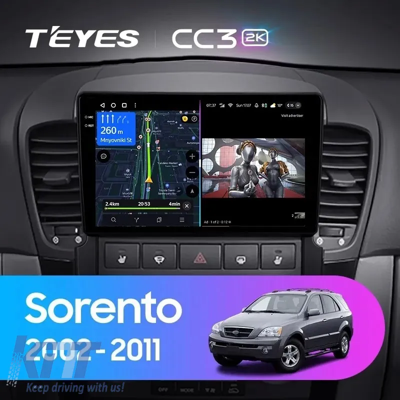 Teyes CC3 2K 360 Car Navigation suitable for Kia Sorento 2002-2010 6+128GB 9.5 QLED Octa-core 2Ghz, Android 4G Bluetooth 5.1 DSP