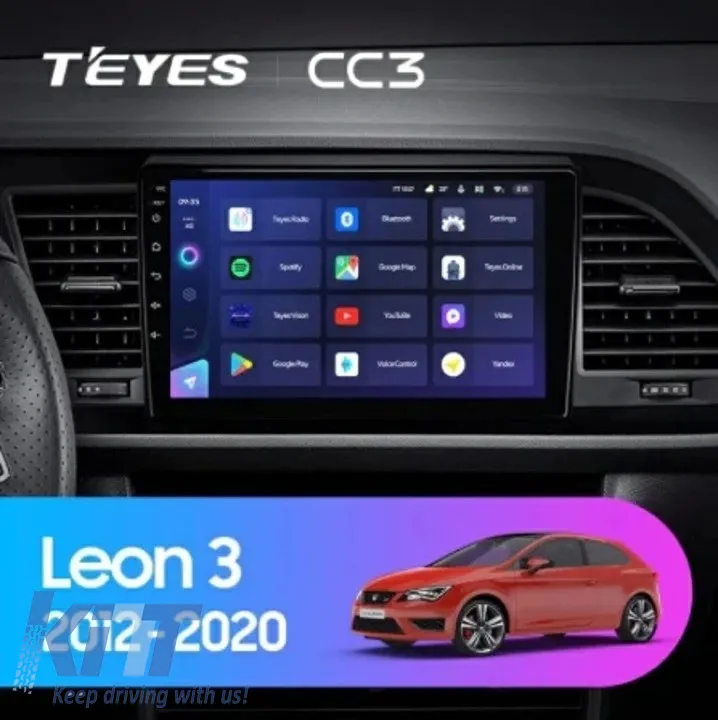 Teyes CC3 2K 360 Car Navigation suitable for Seat Leon 3 2012-2020 6+128GB 9.5 QLED Octa-core 2Ghz, Android 4G Bluetooth 5.1 DSP
