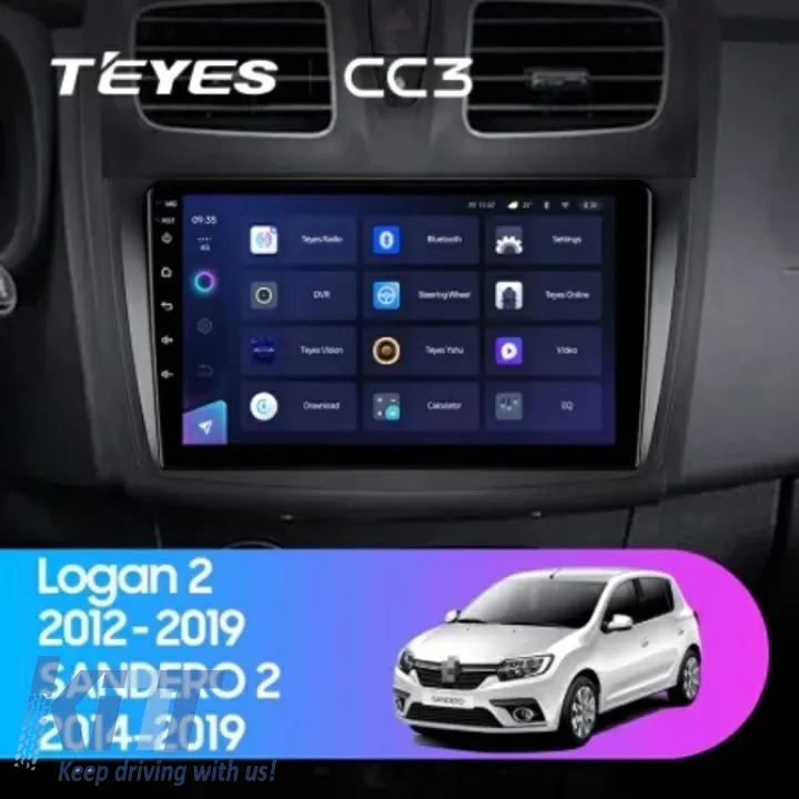 Teyes CC3 2K 360 Car Navigation suitable for Dacia Sandero 2 2012-2016 6+128GB 9.5 QLED Octa-core 2Ghz Android 4G Bluetooth 5.1 DSP