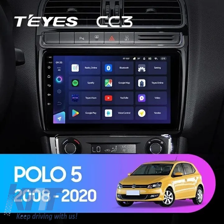 Teyes CC3 2K 360 Car Navigation suitable for Volkswagen Polo 5 2008-2020 6+128GB 9.5 QLED Octa-core 2Ghz, Android 4G Bluetooth 5.1 DSP