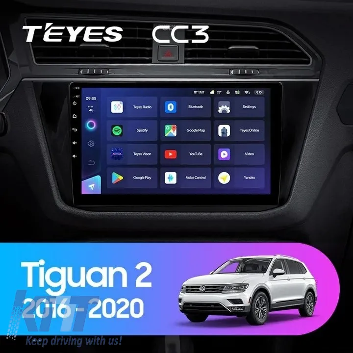 Teyes CC3 2K 360 Car Navigation suitable for Volkswagen Tiguan 2 2016-2023 6+128GB 10.36 QLED Octa-core 2Ghz Android 4G Bluetooth 5.1 DSP