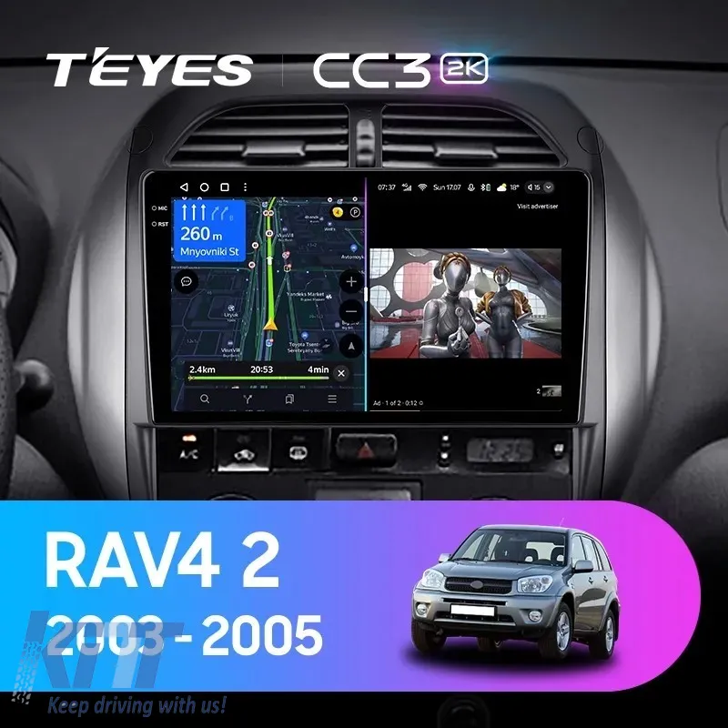 Teyes CC3 2K 360 Car Navigation suitable for Toyota RAV4 2 XA20 2003-2005 6+128GB 9.5 QLED Octa-core 2Ghz, Android 4G Bluetooth 5.1 DSP