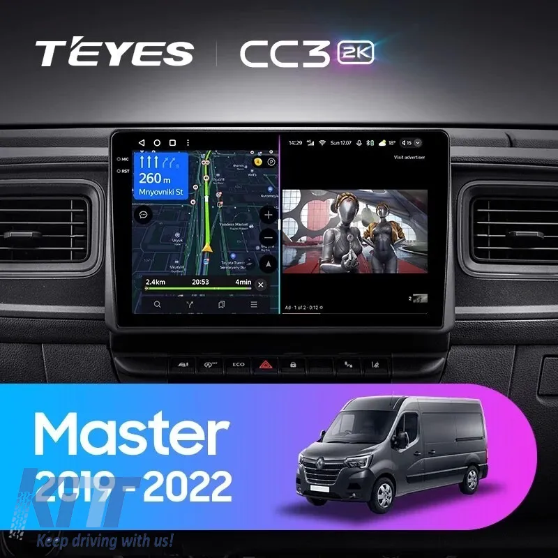 Teyes CC3 2K 360 Car Navigation suitable for Renault Master 2019-2022 6+128GB 10.36 QLED Octa-core 2Ghz, Android 4G Bluetooth 5.1 DSP