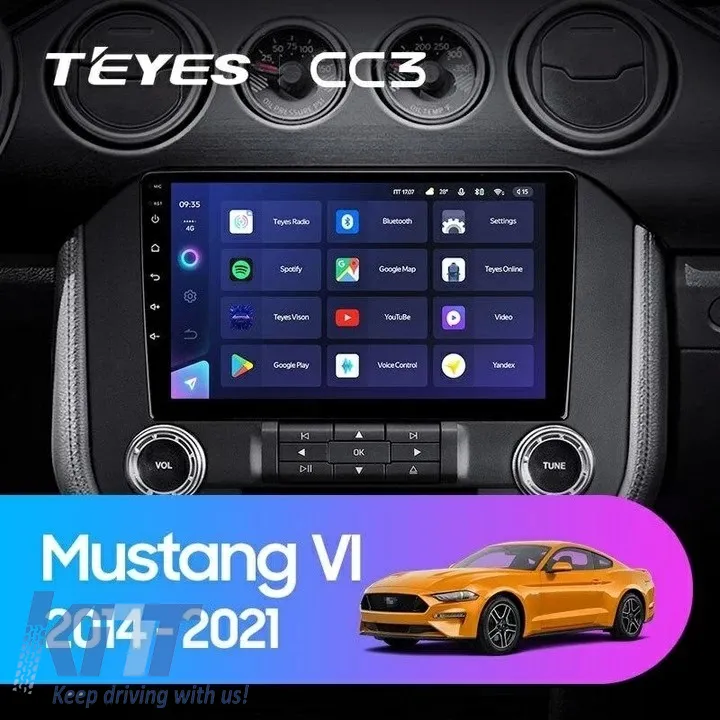 Teyes CC3 2K Car Navigation suitable for Ford Mustang 6 2015-2023 6+128GB 9.5 QLED Octa-core 2Ghz Android 4G Bluetooth 5.1 DSP