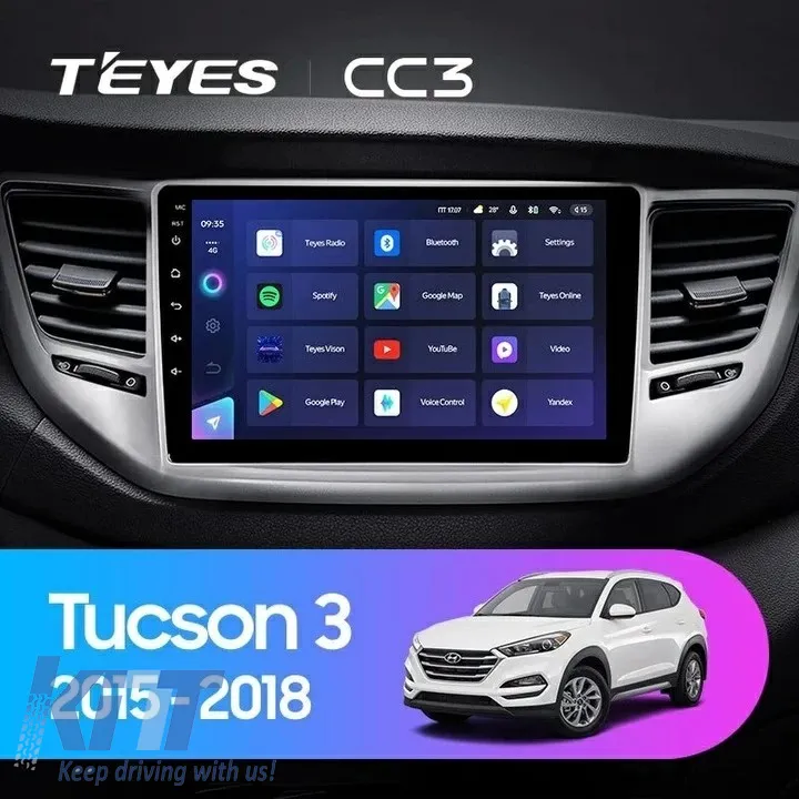 Teyes CC3 2K Car Navigation suitable for Hyundai Tucson 3 2015-2018 4+64GB 9.5 QLED Octa-core 2Ghz, Android 4G Bluetooth 5.1 DSP