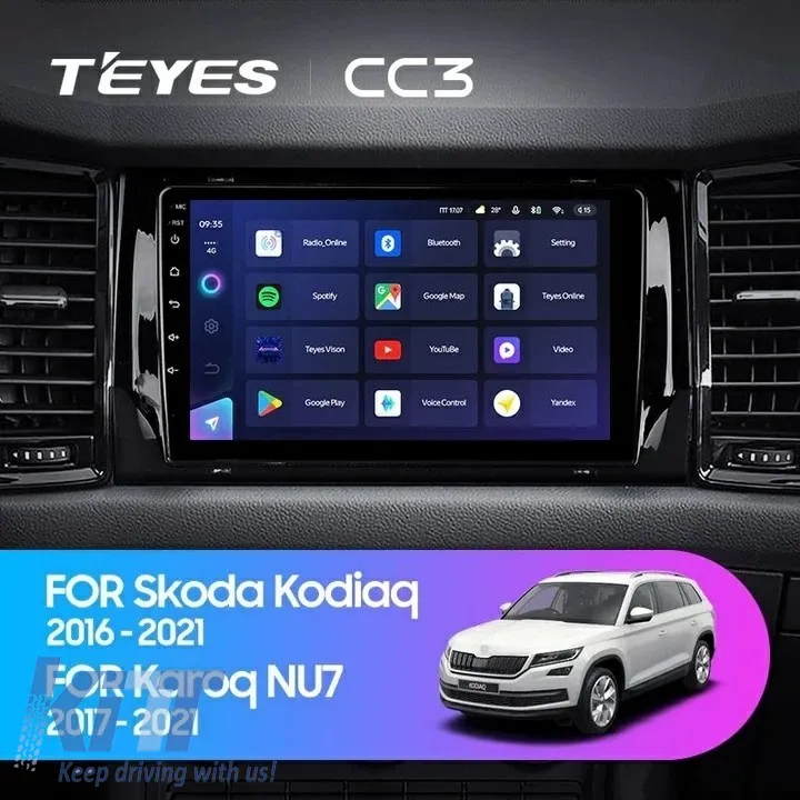 Teyes CC3 2K Car Navigation suitable for Skoda Kodiaq 2017-2021 6+128GB 9.5 QLED Octa-core 2Ghz, Android 4G Bluetooth 5.1 DSP