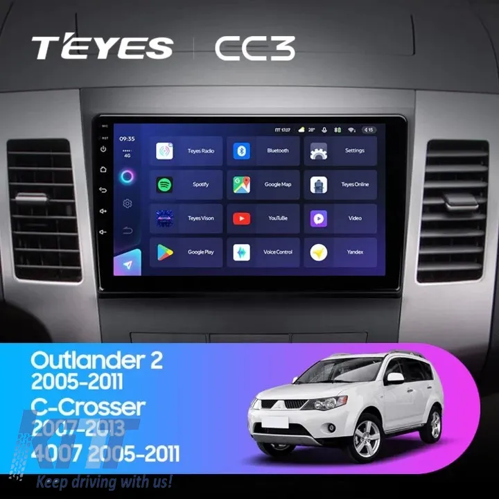 Teyes CC3 2K Car Navigation suitable for Mitsubishi Outlander 2 2007-2013 4+64GB 9.5 QLED Octa-core 2Ghz Android 4G Bluetooth 5.1 DSP