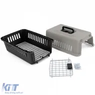 Tier Reise Auto Transportbox mit Tür für Hund Katze usw. Grau Schwarz 30x48x31cm-image-6277248