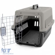 Tier Reise Auto Transportbox mit Tür für Hund Katze usw. Grau Schwarz 30x48x31cm-image-6277249