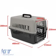 Tier Reise Auto Transportbox mit Tür, geeignet für Hund, Katze usw. Grau Schwarz 30x48x31cm-image-6277247