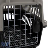 Tier Reise Auto Transportbox mit Tür, geeignet für Hund, Katze usw. Grau Schwarz 30x48x31cm-image-6277253