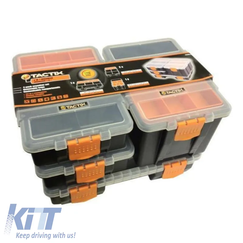 Tool Compartment Organisers Adjustable & Removable Box Black 29x23x18cm Tactix 320020 Set 4 Pcs