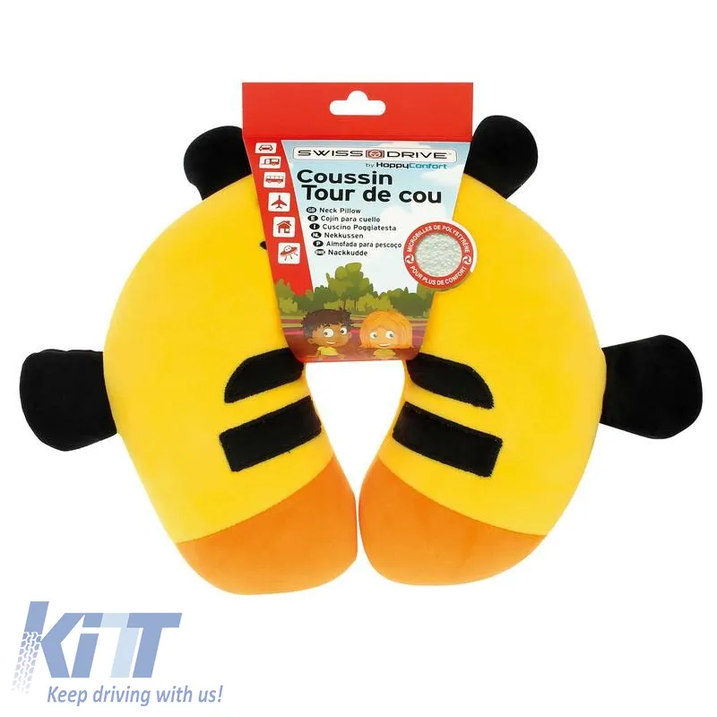 Travel Neck Pillow Happy Confort Bee 27cm x 23cm Black-Yellow 1 Piece