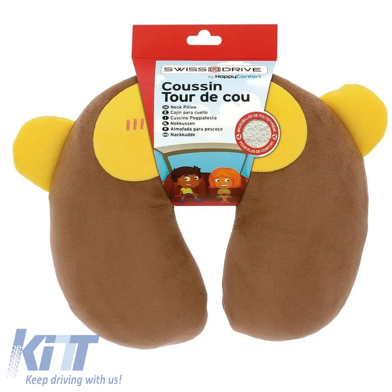 Travel Neck Pillow Happy Confort Monkey 27cm x 23cm Brown-Yellow 1 Piece