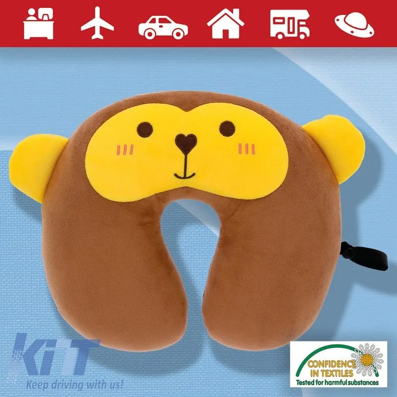 Travel Neck Pillow Happy Confort Monkey 27cm x 23cm Brown-Yellow 1 Piece