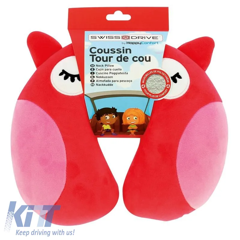 Travel Neck Pillow Happy Confort Owl 27cm x 23cm Red 1 Piece
